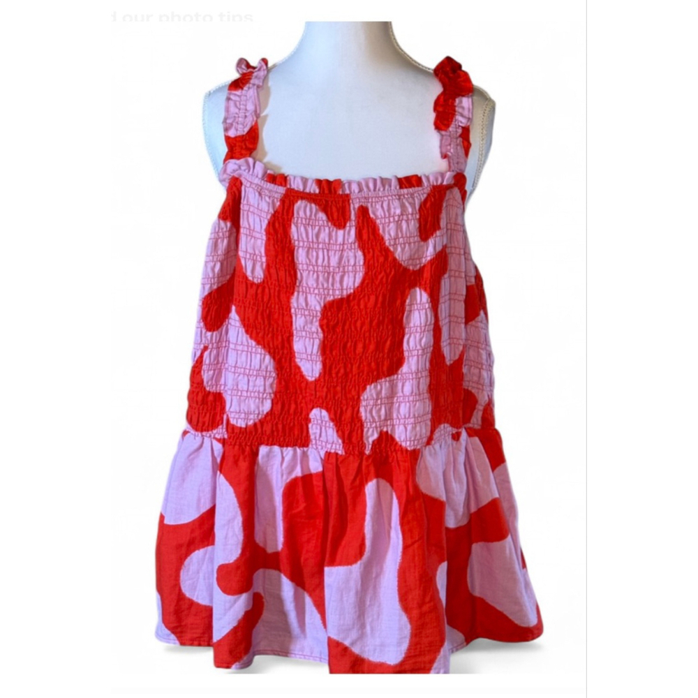 Ava & Viv Smocked Red Pink Tank Top 1X Flowy Babydoll Summer Top
